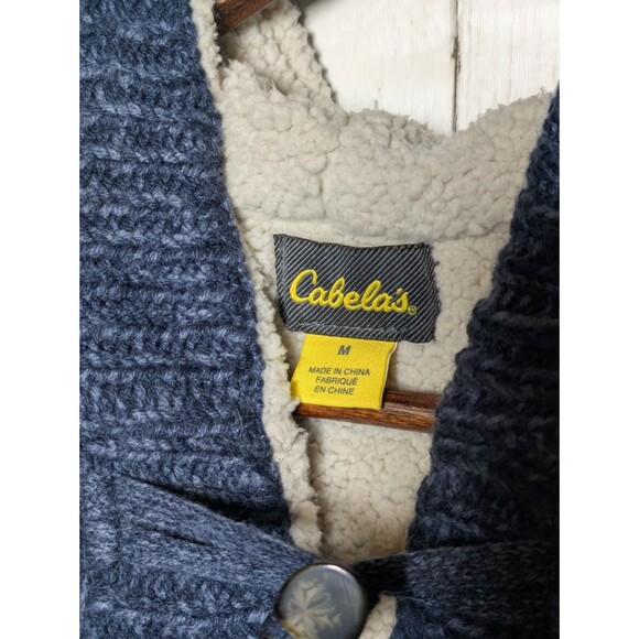 Cabela’s Blue Cable Knit Toggle Hoodie Jacket Womens Size M Cozy Sherpa Lined - Picture 5 of 9